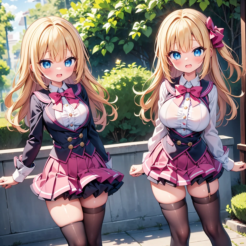 (cute eyes:1.2), (sparkling eyes:1.2), highest quality,wonderful,finely,extremely detailed CG Unity 8K wallpaper, (Stand in line:1.2), (3 girls, clothed), (magical pink girl outfit,frill mini skirt:1.1), (midium breasts), (open mouth:1.1), (long tongue:1.1), (mouth drool:1.1), (black stockings:1.1),(Thighs:1.1),(Waistline:1.1)