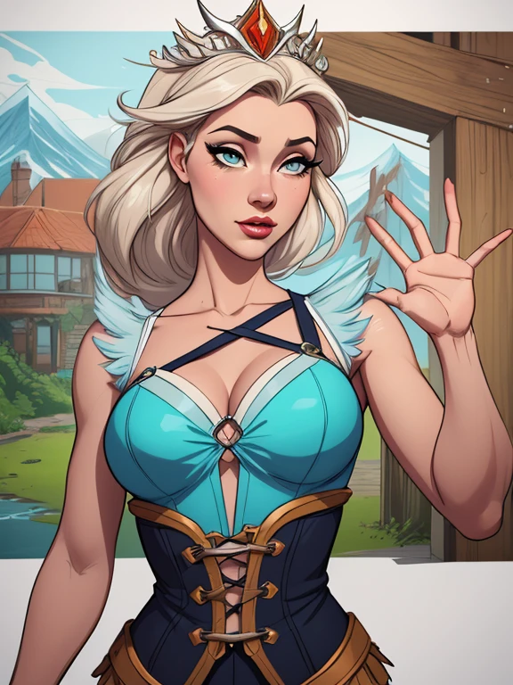 Personagem mulher estilo atompunk Fiona rainha Anna de Arendelle com marcas de guerras Imagem de desenho animado de uma mulher .Ilustra??o estilo desenho animado, estilo de arte dos desenhos animados, estilo de arte dos desenhos animados, digital illustration style, estilo atompunk design de personagens altamente detalhado, arte digital detalhada coragem, Forest fan art, Design de personagens de retrato, beautiful digital illustration, retrato de alta qualidade, Arte em quadrinhos, mulher jovem cabelo com transas lindas . Queen Anna of ArendelleBeautiful lined eyes Medium large bust and wonderful sexy clothes. image expression of sexual desire from waist to head illustration Queen Anne of Arendelle atompunk style Fallout 4 style pose playboy magazine