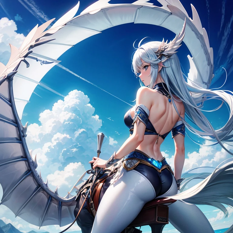 Beauty、Riding on the back of a silver dragon、Sky、blue sky