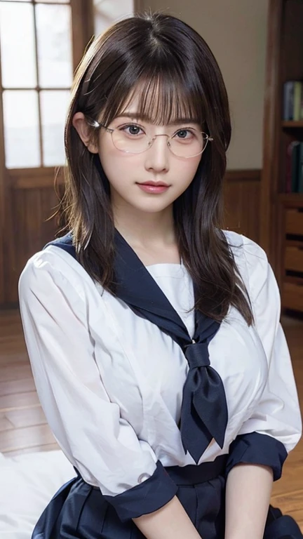 Sitting with legs crossed,1 girl, Very bright backlight,alone, {Beautiful and detailed}, (ベッドにLying写真), Very beautiful big (Huge breasts:1.5) And a small waist ((Press the chest)) ,Big Breasts,Calm expression, Natural soft light,, Delicate features, Blunt bangs, Beautiful Japanese Girl, 18-year-old, ((Seductive pose)), attractive figure,(Blonde), Light grain, Real Hands, masterpiece, highest quality, Realistic, Very detailed, In detail, High resolution,Beautiful Hair, Perfect dynamic composition, Beautiful and beautiful eyes, Japanese Idols,((I'm nervous and embarrassed)),Sharp focus, beauty mix, (Sailor suit:1.3),Movie Girl,Exhibitionism,Showing off,(short hair:1.5),(Curly Hair),(shameful),(Glasses),intellectual atmosphere,student,shirt,skirt,tie,Button open,glossy,sexy,Shyness,Lying,Lying down