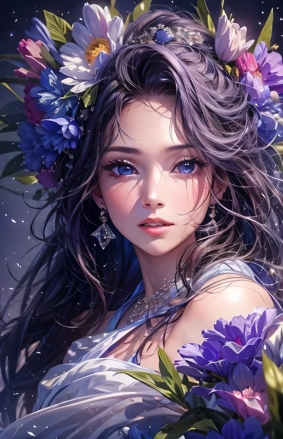 ((highest quality)), ((masterpiece)), (Get used to it), Perfect Face , beautiful girl , Princess , Purple , bouquet ,