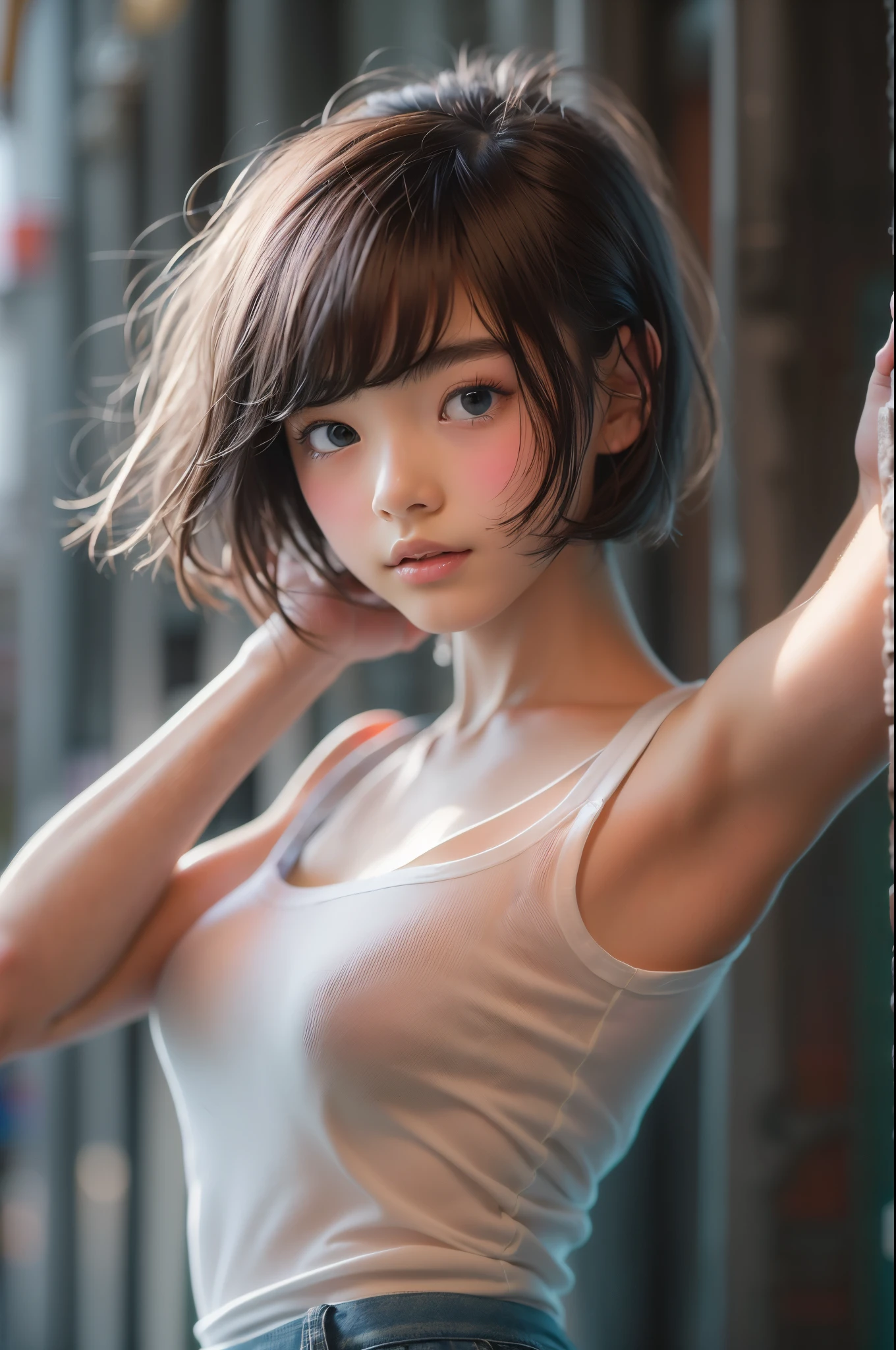 masterpiece, best quality, 2girls, (closeup), 18yo teen, slim, small breast, naked breast, nipple, open green raincoat, sitting, in abandoned train, hugging, lode, smile, heavy rain, downpour, flood, wasteland, grey, desolate, rain, dark, watercolor, (spread legs:1.6),