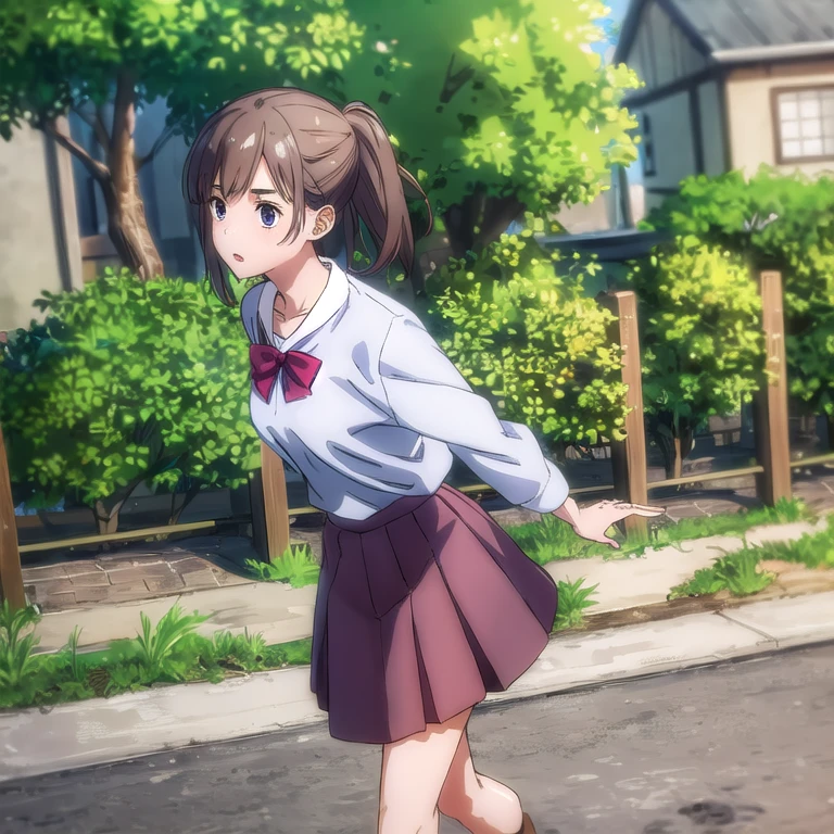 masterspiece, beste Quality, Misaka_mikoto, brown eyess, Short_Hair, Small_Breast, looking at the viewers　Student uniforms, tokiwadai_School_uniform, whiteshirt, Sweater Vest, grey skirt, Shorts under the skirt, White loose socks, shoes, standing a