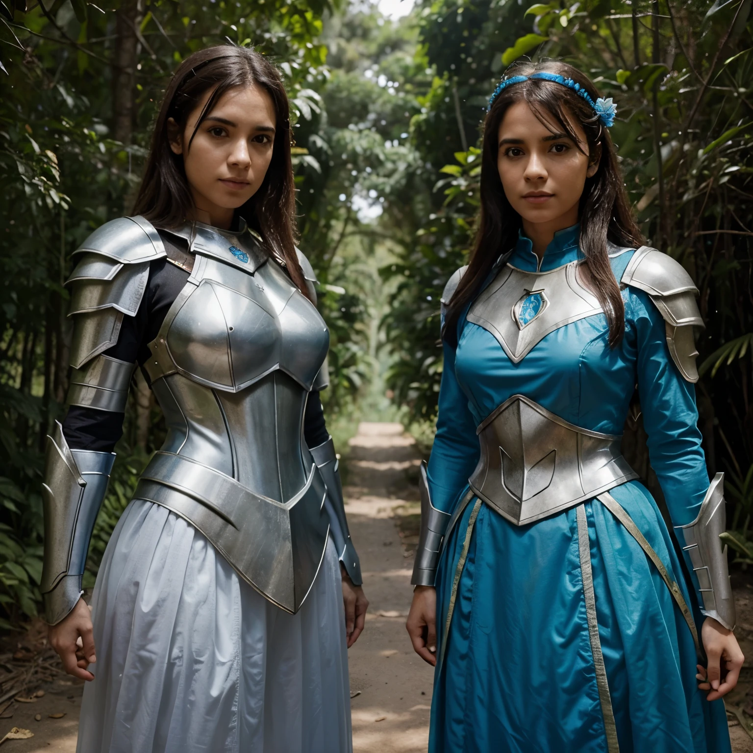 dupla de um mago do elemento florestal e um guerreiro com uma armadura azul clara