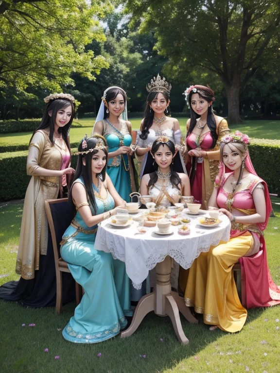 Tea Party of Goddesses from Around the World, Group selfie, Full Body Shot