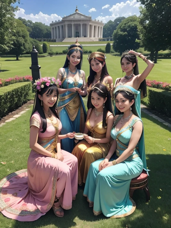 Tea Party of Goddesses from Around the World, Group selfie, Full Body Shot