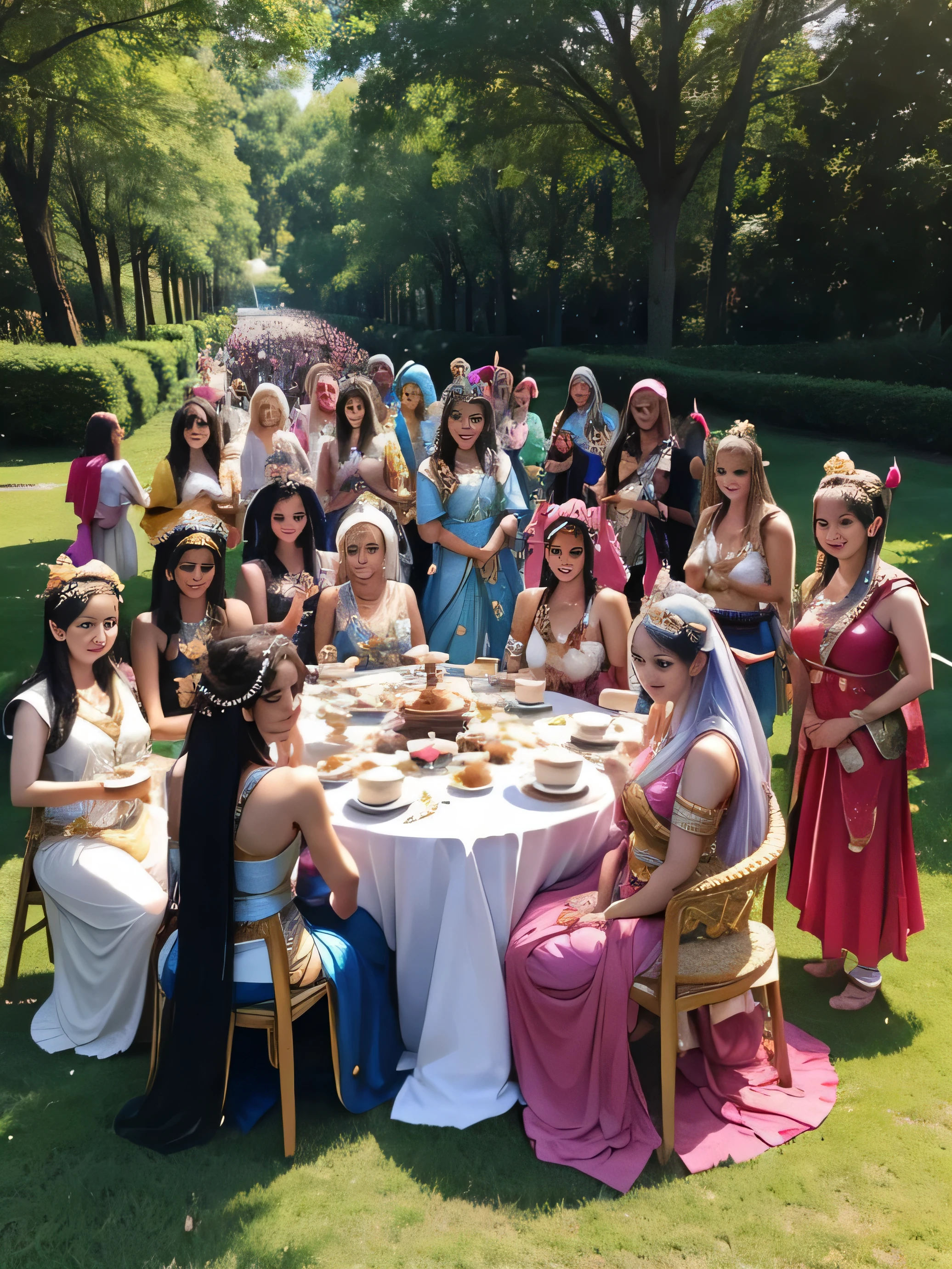 Tea Party of Goddesses from Around the World, Group selfie, Full Body Shot
