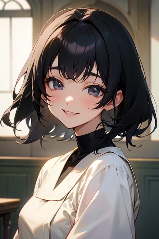 Beautiful black haired woman、smile、