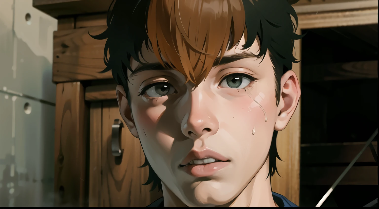 cute 16 year old boy is a little surprised scared feels pain