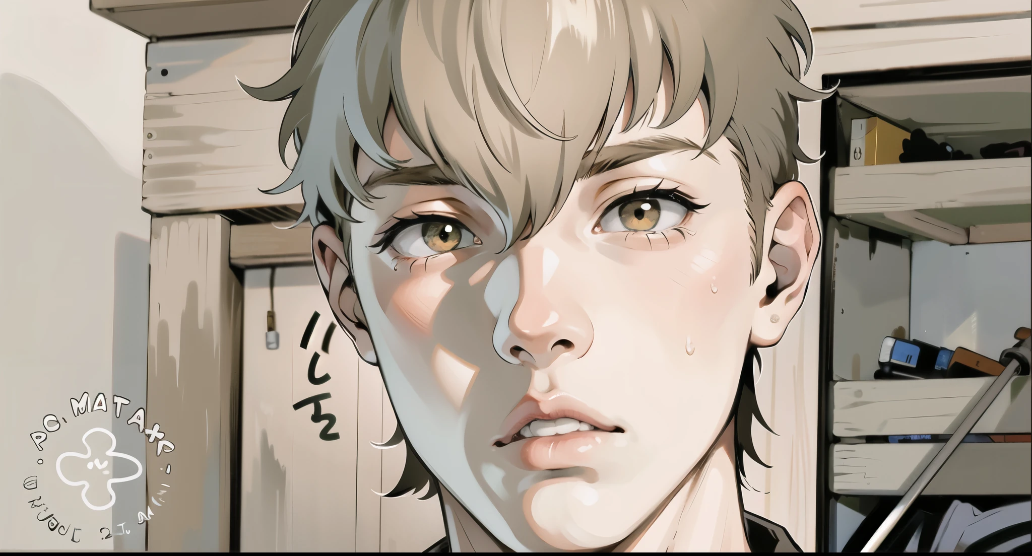 estilo anime ,cute 16 year old boy is a little surprised scared feels pain
