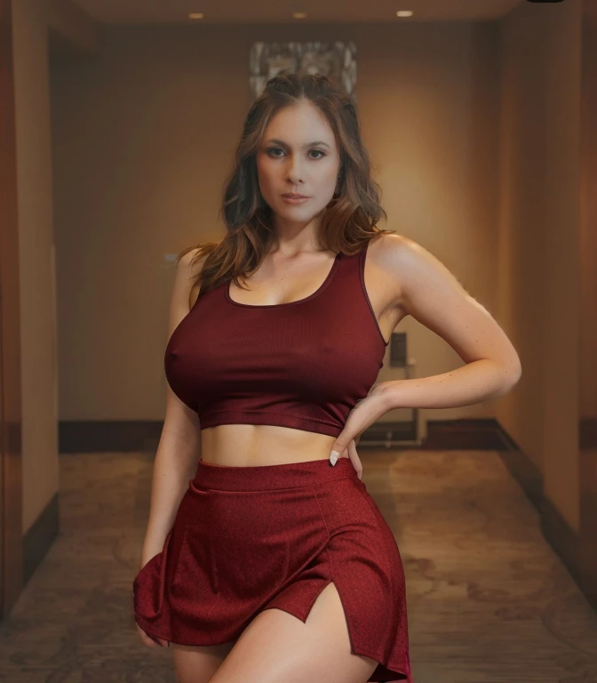 Tight tank top, tight skirt, realistic, detailed, sexy