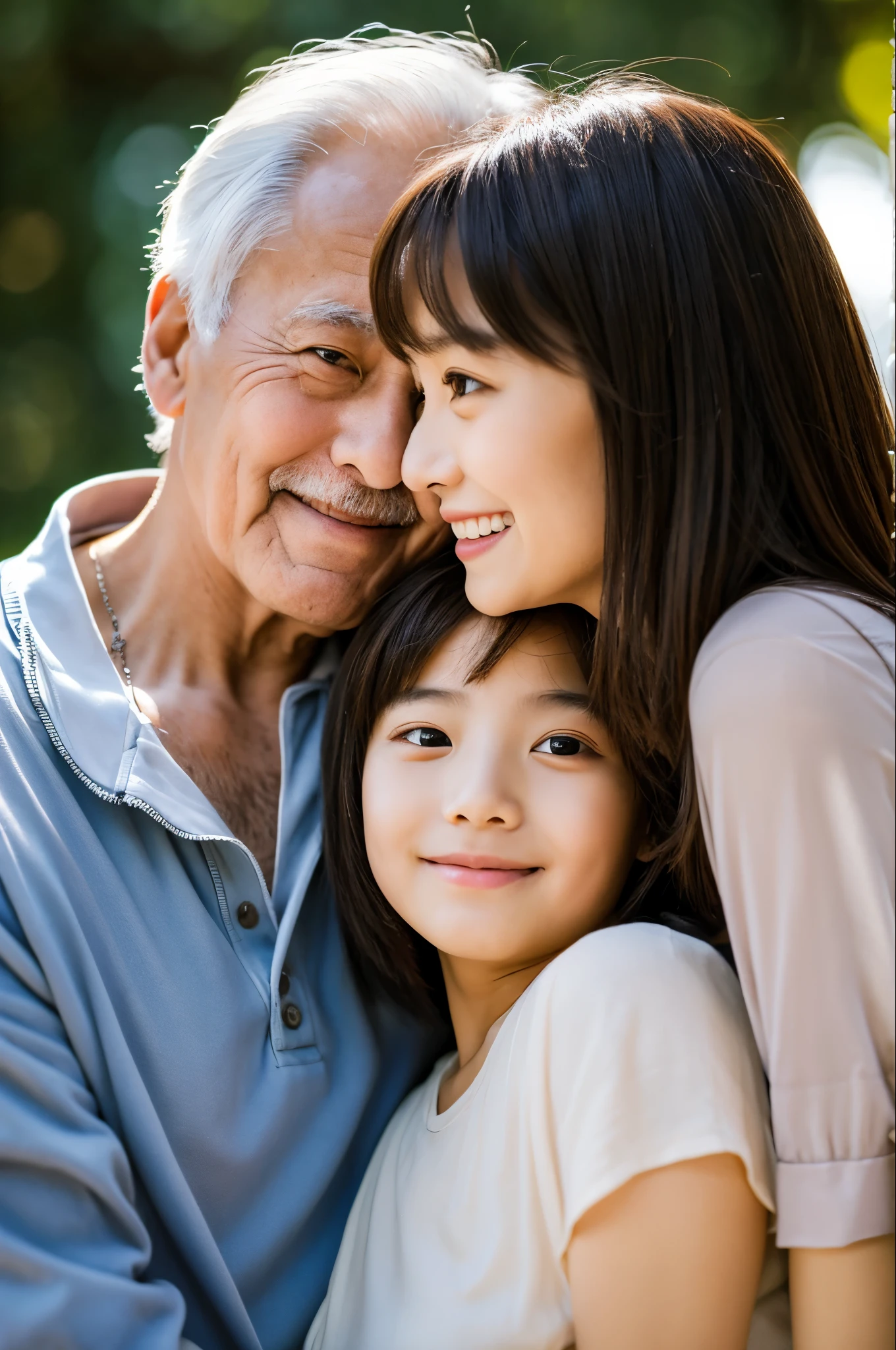 Just two people，Old man embracing his young daughter in law，Face to face，kisedium bust