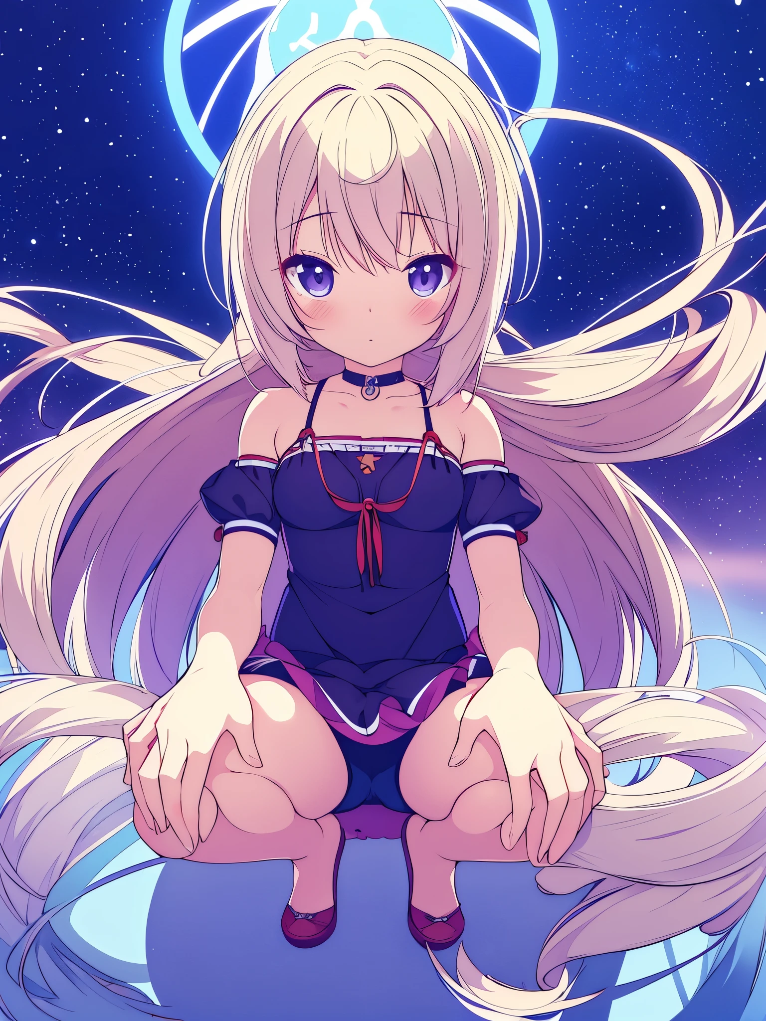 Chica anime con cabello largo y ojos azules parada junto a un osito de peluche., un dibujo anime de Jin Homura, ganador del concurso pixiv, conceptual art, anime visual de una linda chica, linda chica anime, arte cg anime suave, cancolle, , Moe anime art style, the anime girl is crouching