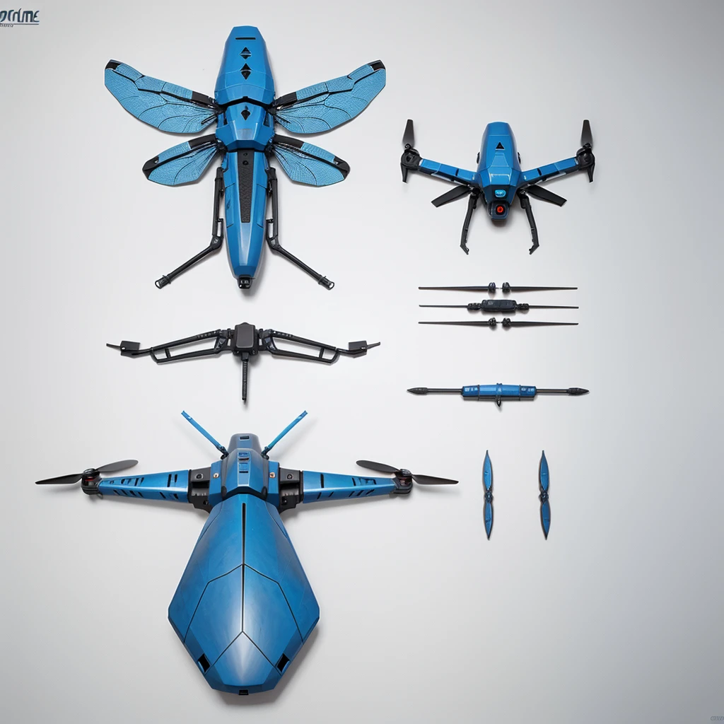 War drone blueprint that inspired by dragonfly and the shape of the drone is like a dragonfly