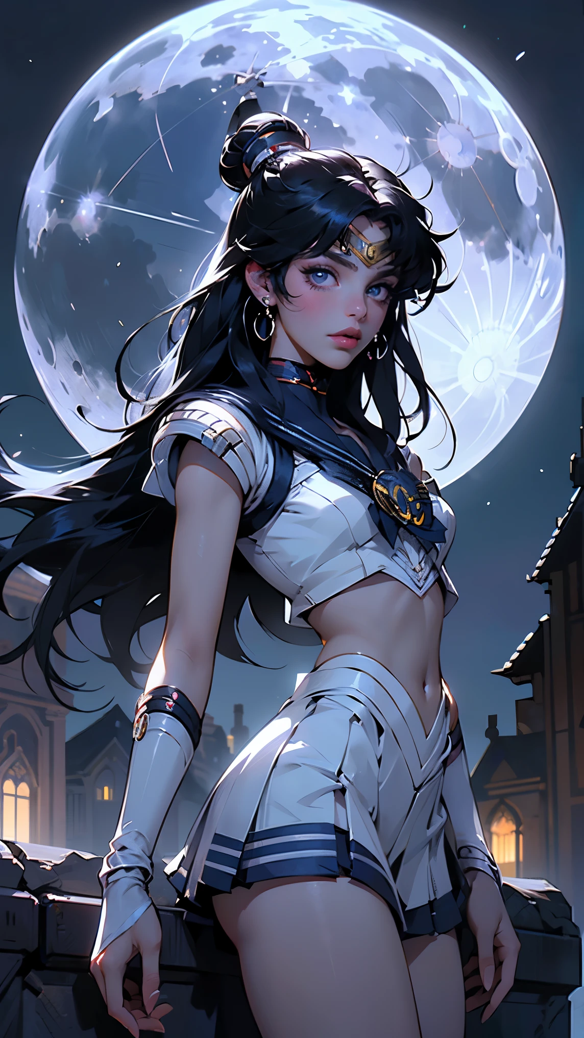 (La mejor calidad,A high resolution,Ultra - detallado,actual),Ariana Grande es sailor moon Luna,top ajustados rotos,(miniskirt white roto),,(Fondo de ruinas de mazmorra en ruinas:1.4 ), (background city apocalyptic building destroyed), More detailed 8K.motor irreal:1.4,UHD,La mejor calidad:1.4, fotorrealista:1.4, textura de la piel:1.4, obra maestra:1.8,obra-prima, mejor calidad,objeto Objeto], (detailed face features:1.3),(Las proporciones correctas),(Ojos hermosos azules),  (pose vaquero), (vestuario colegiala sexy white sailor moon luna:1.4), (cabello white canoso:1.4), (sailor moon luna:1.4), ,( ciberpunk 2.1), (sailor moon luna V2.1), (Detalles de la cara: 1.5, ojos azules brillantes, hermoso rostro, ojos bonitos, Contorno del iris, labios delgados: 1.5, Thin, sharp pale eyebrows, Long, dark eyelashes, double tabs),(colores brillantes),( Small LED:1.4) 