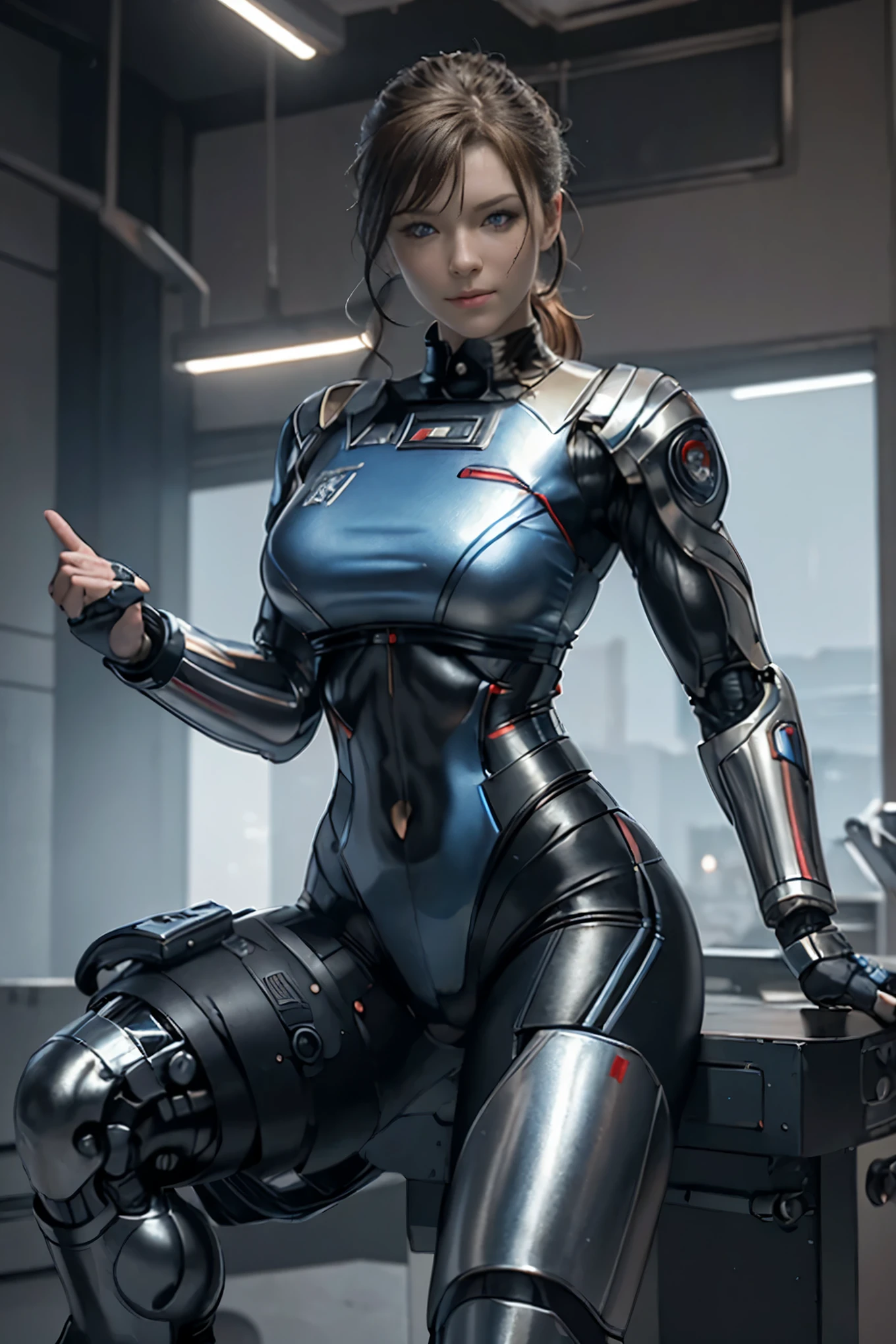 ((Russian People's Robocop - S2:1.1)), ultra-realistic, (masterpiece:1.3), (detailed:1.4), (photorealistic:1.5), Cybernetic Russian soldier, Metallic armor, Exposed mechanical joints, Steely expression, Red star emblem, Increased muscle definition, Military-grade weapons, Glowing blue energy lines, HDR lighting, Ray tracing, NVIDIA RTX, Hyper-Resolution, Unreal 5, sub-surface Scattering, PBR Texturing, post-processed, Anisotropy Filtering, depth of fields, Maximum clarity and sharpness, third