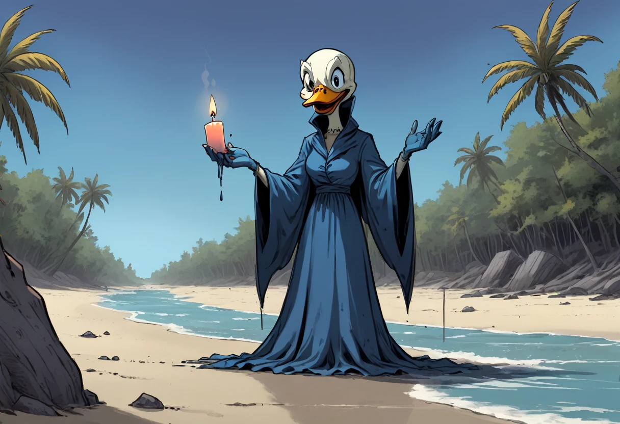 A wordless redraw of the dutch angle cinematic splash page cel shaded overjoyed unhinged webcomic postmeme meme, ducks on blue sand beach cove, rich color grading of light to dark blues across the sandy shores, unfunny smiles, unsettling, unhinged, creepypasta (candle cove style reference homage) hilarity, strange, hyper maximal, intense, simple, threatening aura water, insatiable danger prowling in shadows, sinister vile terrifying spooky phobia cinematic-horror, overwhelming dread, utterly dreadful, tropical bleak, tropical rot, entropy, rewilding,
