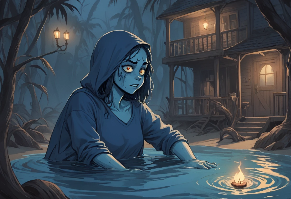 A wordless redraw of the dutch angle cinematic splash page cel shaded overjoyed unhinged webcomic postmeme meme, blue hues, shades of blue, rich blues, ducks on blue sand beach cove, rich color grading of light to dark blues across the sandy shores, unfunny smiles, unsettling, unhinged, creepypasta (candle cove style reference homage) hilarity, strange, hyper maximal, intense, simple, threatening aura water, insatiable danger prowling in shadows, sinister vile terrifying spooky phobia cinematic-horror, overwhelming dread, utterly dreadful, tropical bleak, tropical rot, entropy, rewilding,
