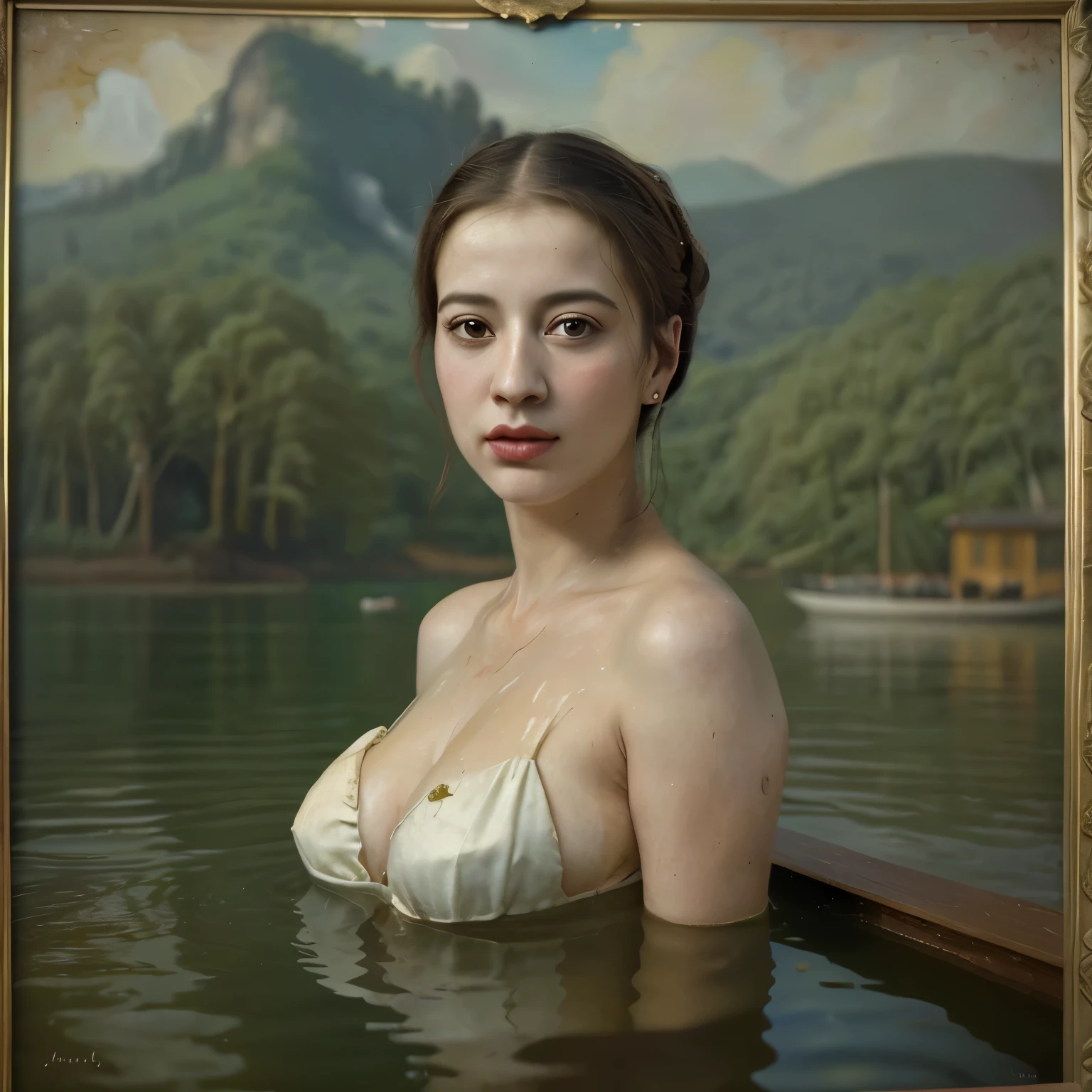 madame do lago olhando a si mesma em um espelho antigo painting 