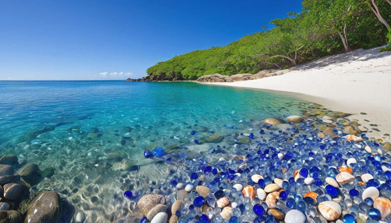 (best quality,highres:1.2),ultra-detailed,(realistic,photorealistic:1.37),jeweled beach,glassy blue gems litter the beach,blue coast,colorful crab,lovely beach scene,rocky ridges,cove,beach vacation,natural beauty,serene atmosphere,crystal-clear water,soft cobalt blue sand,glistening sunlight,lush vegetation,seashells,refreshing breeze,saltwater scent,sandy dunes,gentle waves,coastal paradise,tropical paradise,secluded getaway,tranquil escape,vibrant colors,sparkling ocean,marine life exploration,sun-kissed paradise,shimmering reflections,fresh seafood,seaside relaxation,waterfront retreat,fascinating seascapes,unspoiled coastline,idyllic scenery,hidden treasure,beach exploration,hidden gem,captivating view,pristine environment,luxury beach destination,serenity