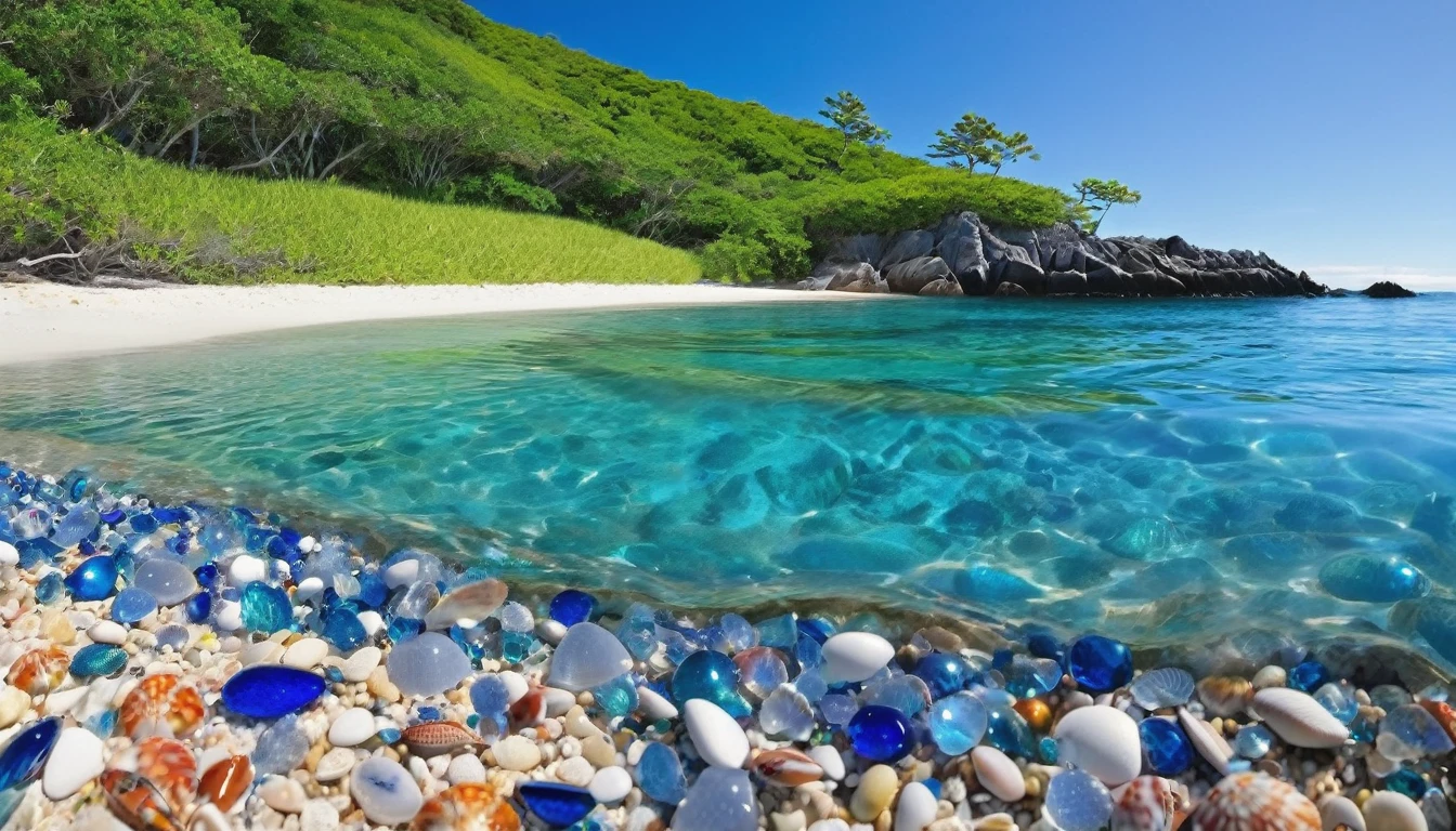 (best quality,highres:1.2),ultra-detailed,(realistic,photorealistic:1.37),jeweled beach,glassy blue gems litter the beach,blue coast,colorful crab,lovely beach scene,rocky ridges,cove,beach vacation,natural beauty,serene atmosphere,crystal-clear water,soft cobalt blue sand,glistening sunlight,lush vegetation,seashells,refreshing breeze,saltwater scent,sandy dunes,gentle waves,coastal paradise,tropical paradise,secluded getaway,tranquil escape,vibrant colors,sparkling ocean,marine life exploration,sun-kissed paradise,shimmering reflections,fresh seafood,seaside relaxation,waterfront retreat,fascinating seascapes,unspoiled coastline,idyllic scenery,hidden treasure,beach exploration,hidden gem,captivating view,pristine environment,luxury beach destination,serenity
