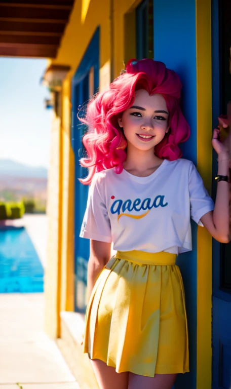 Photo oF a 17 year-old American girl, .CRUDO, beautiFul woman, ((Cara detallada:1.2)), ((Detailed Facial Features)), (Piel Finamente detallada), pale skin , pecas en mejillas , ojos azules , 、un sexy(color fresco), wet, wet, ReFlectoreasutepiece) (proporciones perFectaotos realistas)(La mejor calidad) (Detallado) FotograFiado con una EOS R5 de Canon, lente de 50 mm, F/2.8, NFFSW, (8K) (papel tapiz) (cinematic lighting) (dramatic lighting) (sharp Focus) (Enrevesado) senos grandes , pechos grandes ,cuerpo completo , hermoso cuerpo de adolesente , posando sexy a la camara , posando de Frente para la camara ,lindo maquillaje , gran sonrisa , labios abiertos , Fondo variado , outfit variado , hermoso vestido , cabello rosa esponjoso , mlp , pinkie pie
