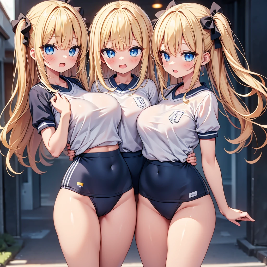 (cute eyes:1.2), (sparkling eyes:1.2), highest quality,wonderful,finely,extremely detailed CG Unity 8K wallpaper, (Stand in line:1.2), (3 girls, clothed)), (gym uniform:1.1), (midium breasts), (open mouth:1.1), (long tongue:1.1), (mouth drool:1.1), (black stockings:1.1),(Thighs:1.2),(Waistline:1.2)