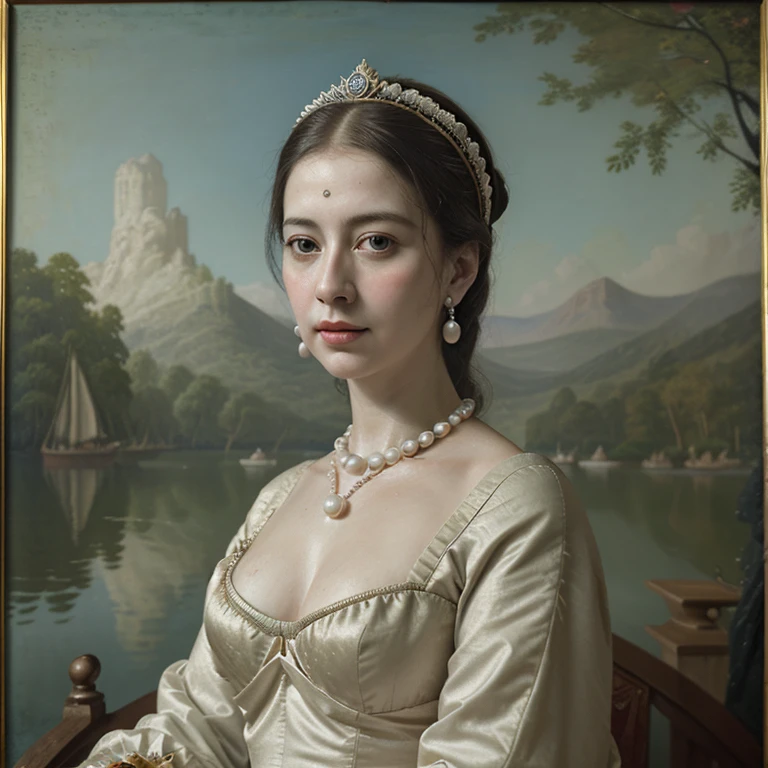 Ultra realistic photo of Madame do Lago historical painting how lady of pearl