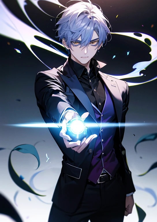 1 menino de 20 anos, aura, Bilibili, preto_Fundo, amarelo_olhos, Azul_fogo, blurry, cigarro, cabelo roxo, Nervoso, casaco, Cristal, eletricidade, energia, ardente, _Ble_olhos, alto_colarinho, containment, containment_cigarro, raio, longo_mangas, olhando_em_visualizador, Magia, Homem_Foco, preto_e_vermelho_casaco, Apresenta um simples_Fundo, Sozinho, A parte superior do corpo_corpo, branco_