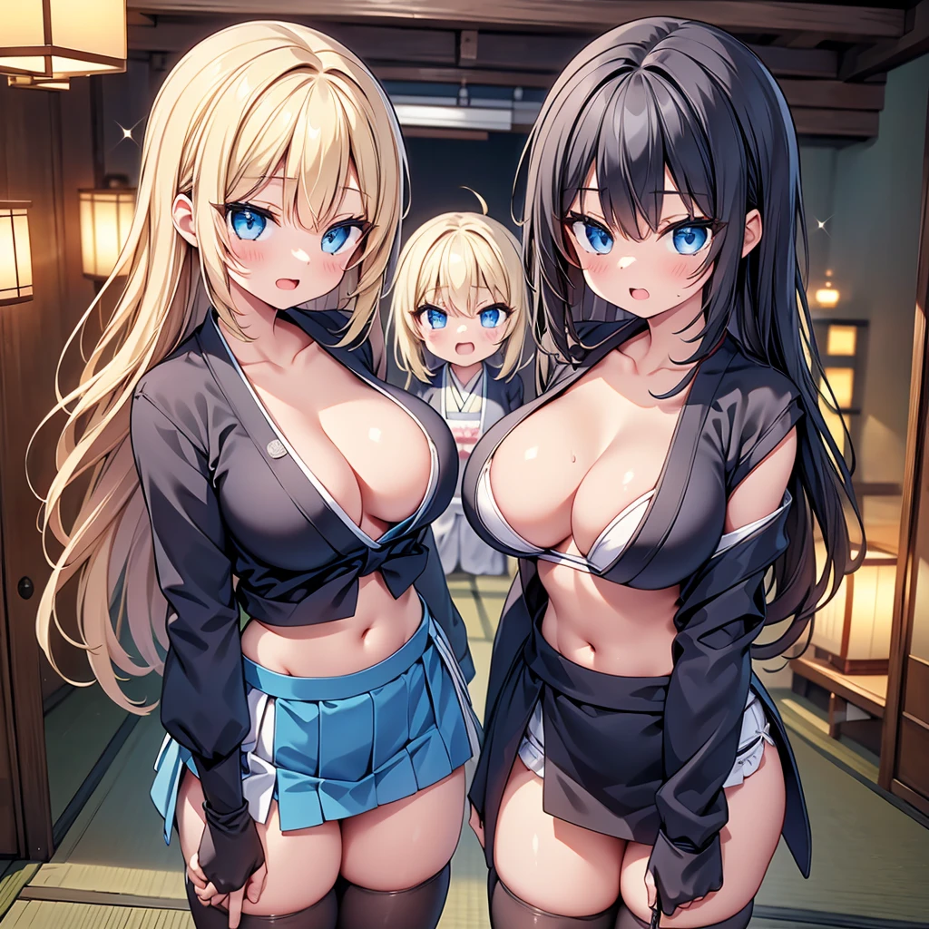 (cute eyes:1.2), (sparkling eyes:1.2), highest quality,wonderful,finely,extremely detailed CG Unity 8K wallpaper, (Stand in line:1.2), (3 girls, clothed), (japanese ninja:1.3), (midriff peek:1.1), (midium breasts), (open mouth:1.1), (long tongue:1.1), (mouth drool:1.1), (black stockings:1.1),(Thighs:1.2),(Waistline:1.2)