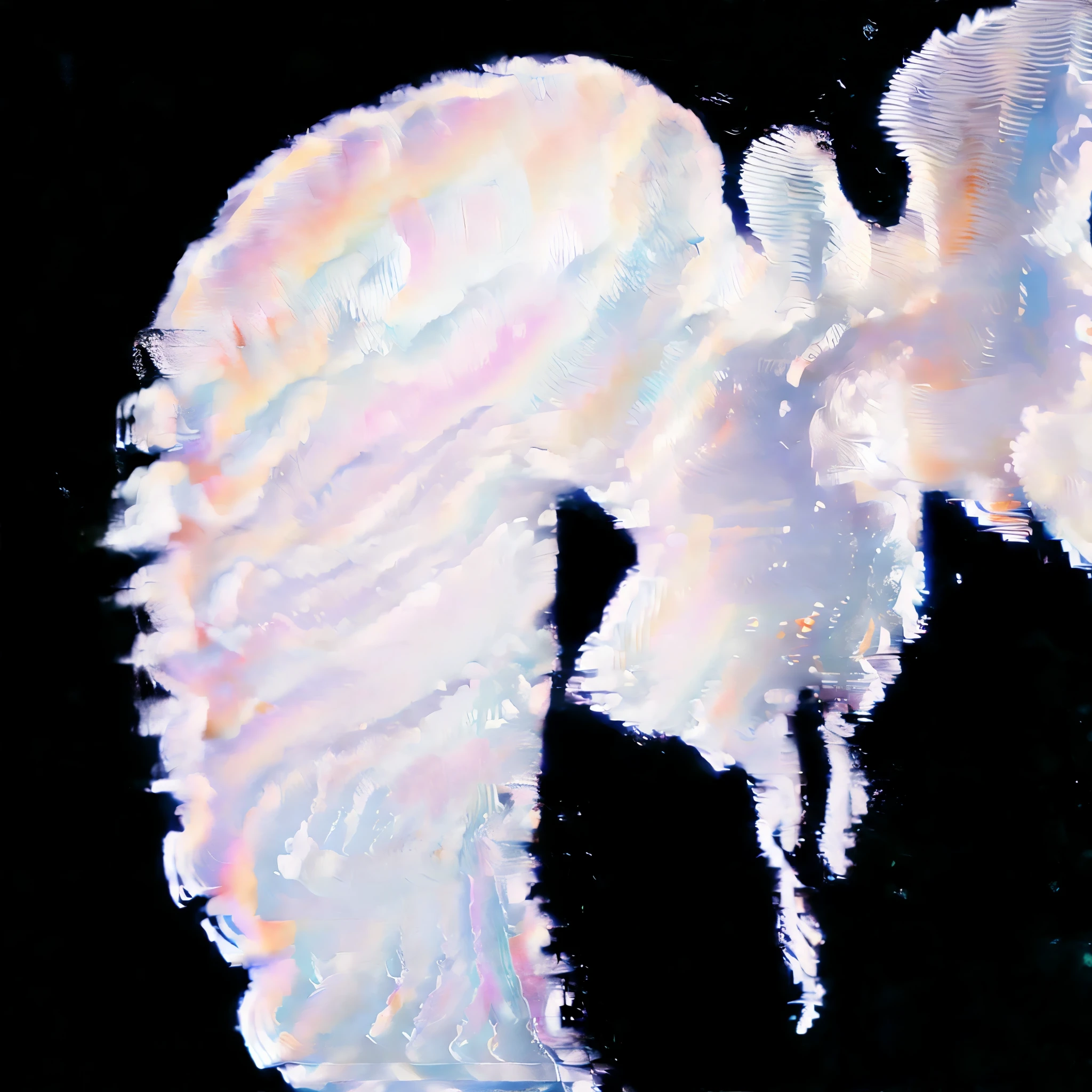 white angel in air, giant cloud wings, unreal beauty women, made of clouds, cloud ripple effect, ripple effect, color bleeding effect, glitch effect, ripple glitch