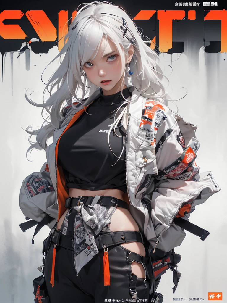 ((((dramatic))), (((gritty))), (((intense))) film poster featuring a young platinum white hair woman as the central character. She stands confidently in the center of the poster, wearing a stylish and edgy Harajuku-inspired hip hop outfit, with a determined expression on her face. The background is aesthetic atmospheric dark and gritty, with a sense of danger and intensity. The text is bold and attention-grabbing, with a catchy tagline that adds to the overall feeling of drama and excitement. The color palette is mainly dark with splashes of vibrant neon colors, giving the poster a dynamic and visually striking appearance,tachi-e
(magazine:1.3), (cover-style:1.3), fashionable, woman, vibrant, outfit, sexy seductive posing, front, colorful, dynamic, background, elements, confident, expression, holding, statement, accessory, majestic, coiled, around, touch, scene, text, cover, bold, attention-grabbing, title, stylish, font, catchy, headline, larger, striking, modern, trendy, focus, fashion,