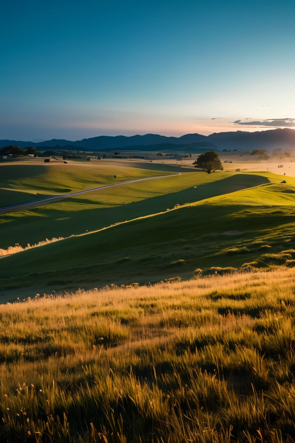 grassland evening The wind is blowing