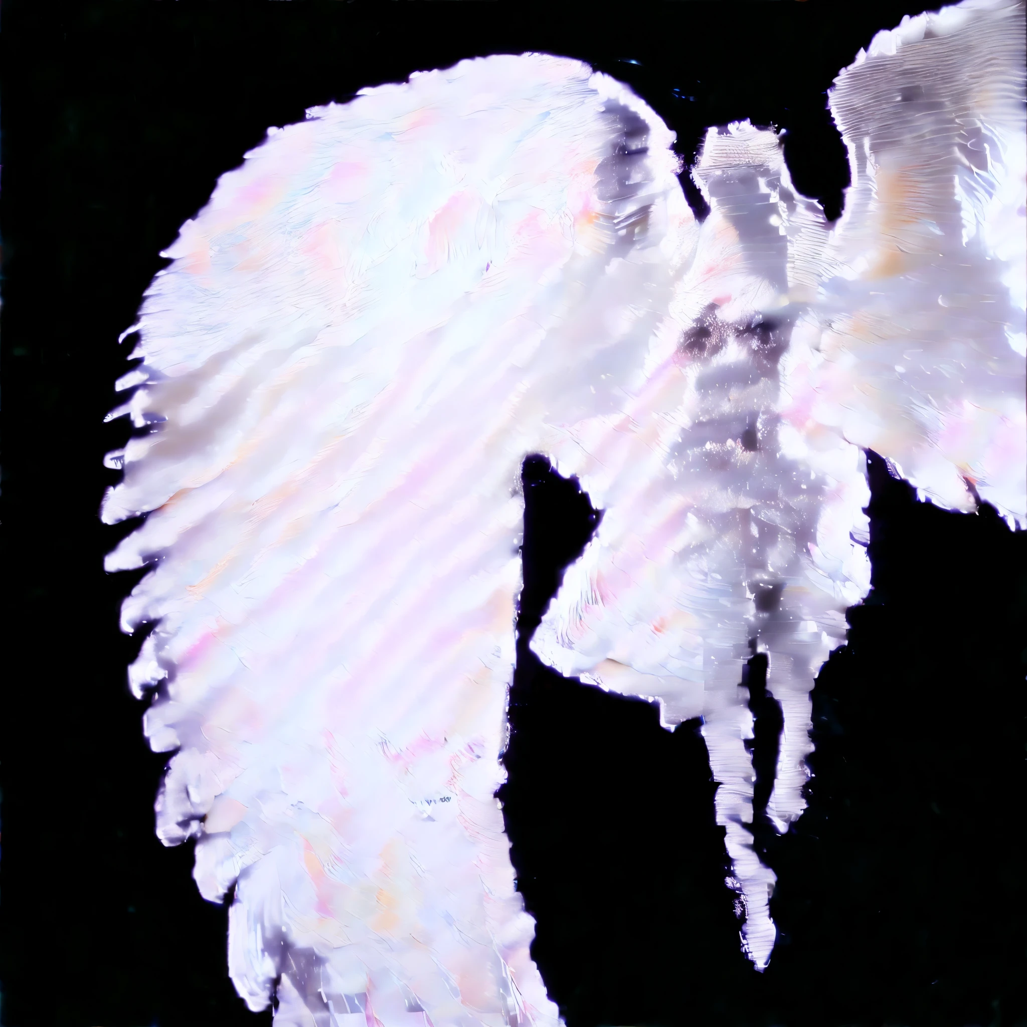 white angel in air, giant cloud wings, unreal beauty women, made of clouds, cloud ripple effect, ripple effect, color bleeding effect, glitch effect, ripple glitch