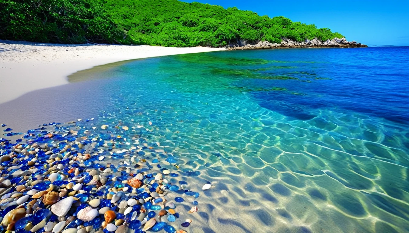 (best quality,highres:1.2),ultra-detailed,(realistic,photorealistic:1.37),jeweled beach,glassy blue gems litter the beach covering almost all of the sand,blue coast,colorful crab,lovely beach scene,rocky ridges,cove,beach vacation,natural beauty,serene atmosphere,crystal-clear water,soft cobalt blue sand,glistening sunlight,lush vegetation,seashells,refreshing breeze,saltwater scent,sandy dunes,gentle waves,coastal paradise,tropical paradise,secluded getaway,tranquil escape,vibrant colors,sparkling ocean,marine life exploration,sun-kissed paradise,shimmering reflections,fresh seafood,seaside relaxation,waterfront retreat,fascinating seascapes,unspoiled coastline,idyllic scenery,hidden treasure,beach exploration,hidden gem,captivating view,pristine environment,luxury beach destination,serenity