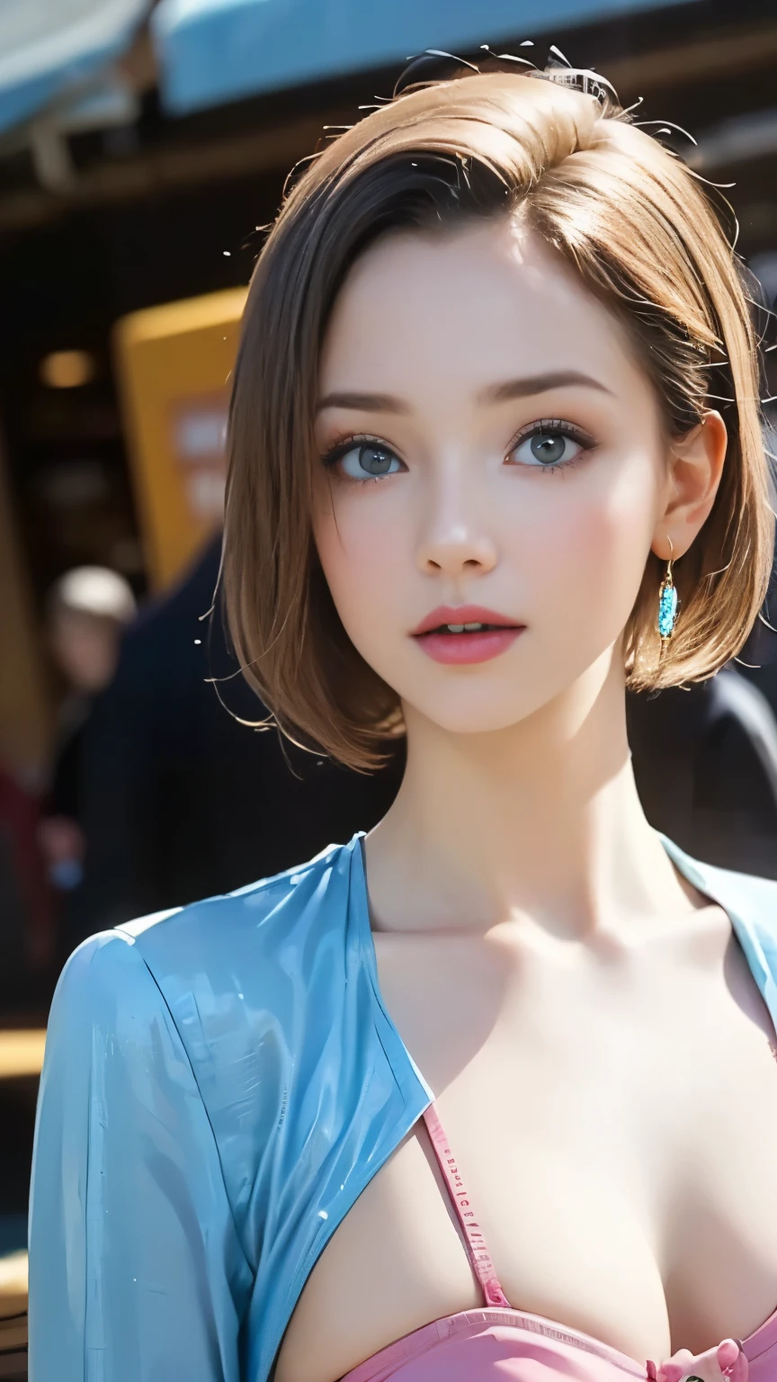 (highest quality, 8k, High resolution, Realistic:2.0), (alone, One Girl:2.0),(Photos taken with flash:1.9),(Light up the women:1.8),(The ultimate beautiful girl:2.0),(Shiny skin),(Oily skin),(Blonde:1.7),(Short Hairstyles:1.5),(Cool Beauty:2.0),Cheek brown makeup , Heavy eye makeup , Use pink glossy lipstick,(Girl with big beady eyes:1.5),(Droopy girl:1.5),(blue eyes:1.5),(Skinny girl:1.5),(face Girl:1.5),(Sex Appeal:1.3),(Sweet-smelling girl),(She works at a low wage:1.5),(Kind-hearted woman:1.5),(She has a lovely smile),(Woman with happy expression:1.3),(She is very sociable),(From a very poor family:1.5),(Virgin girl),(She's a secret pervert.),(She is secretly obscene),(She is very sexy),(Preserving virginity for devout Christians),Chuchloe,(woman with very soft breasts),(Woman fantasizing about sex:1.3),(charm),(Striking eyes:1.5),(Beautiful girl),(Friendliness),(Cute Smile),(good character),(Inflate your chest),(Serious personality),(Micro underwear),(I want to have sex),(I want to masturbate),(I want to be forced to have sex),(Insist on the chest),(Large nipples standing erect in clothes:1.1),(relax time),(hair ornaments),(sunflower)