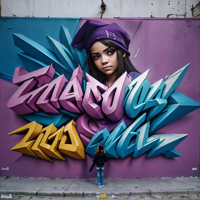 UN PRIMER PLANO DE UN GRAFFITI 3D CON LA PALABRA (((TEXT: "LAURA"))) , EL MEJOR GRAFFITI, EL GRAFFITI LO HACE UN CHICO CON ROPA URBANA, EN LA PARED DE UN EDIFICIO, LOS COLORES DEL GRAFFITI SON ROSA, MORADO Y GRIS, DETALLADAMENTE REALIZADO, EL JUEGO DE SOMBRAS Y PERSPECTIVA LE DAN UN TOQUE HIPER RFEALISTA, 8k