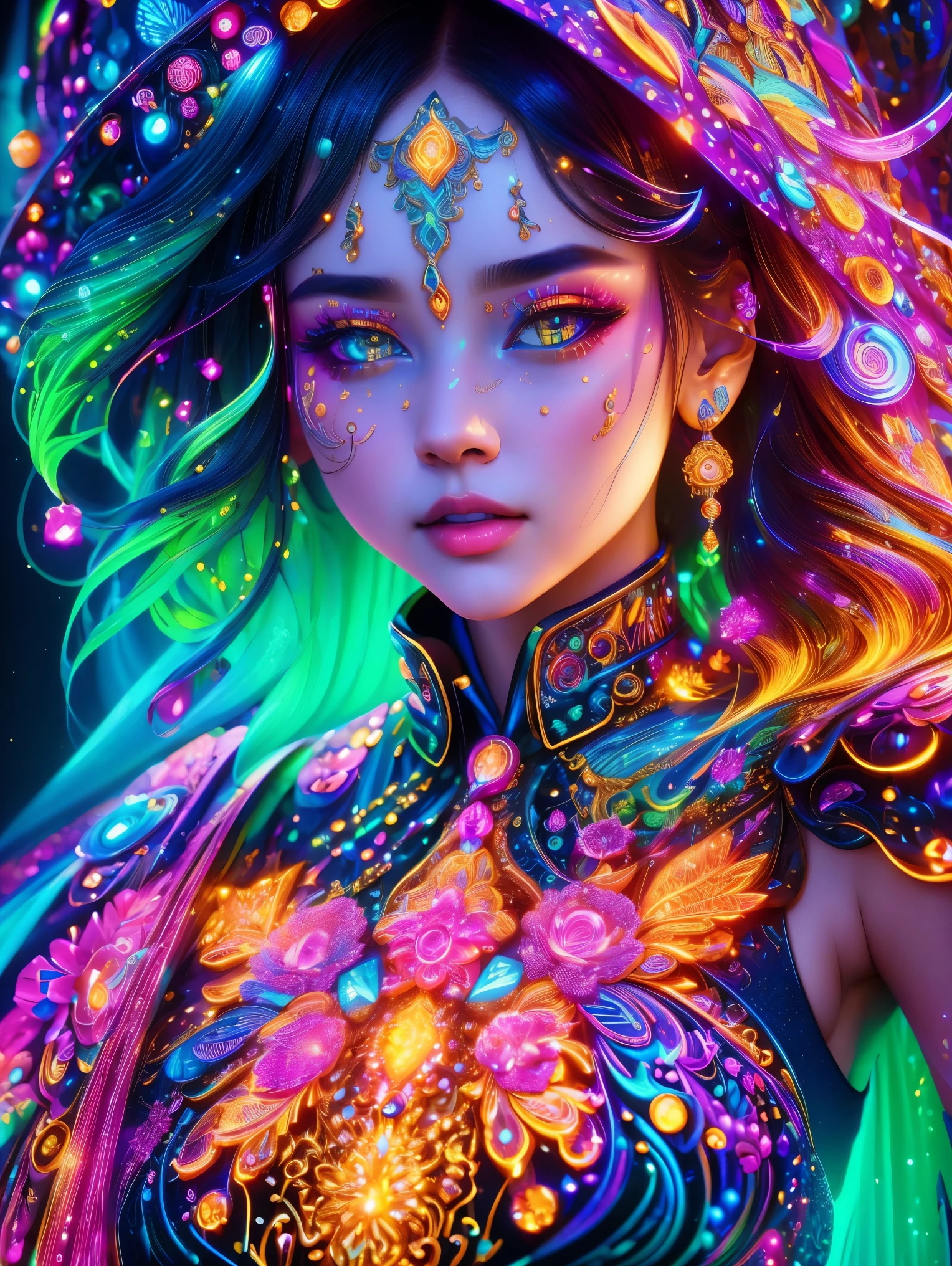 Very psychedelic portrait of a healer, Surreal, lsd, face, detailed, Complex, elegant, Agile, highly detailed, Digital Painting, Art Station, Concept Art, Smooth, Sharp focus, figure