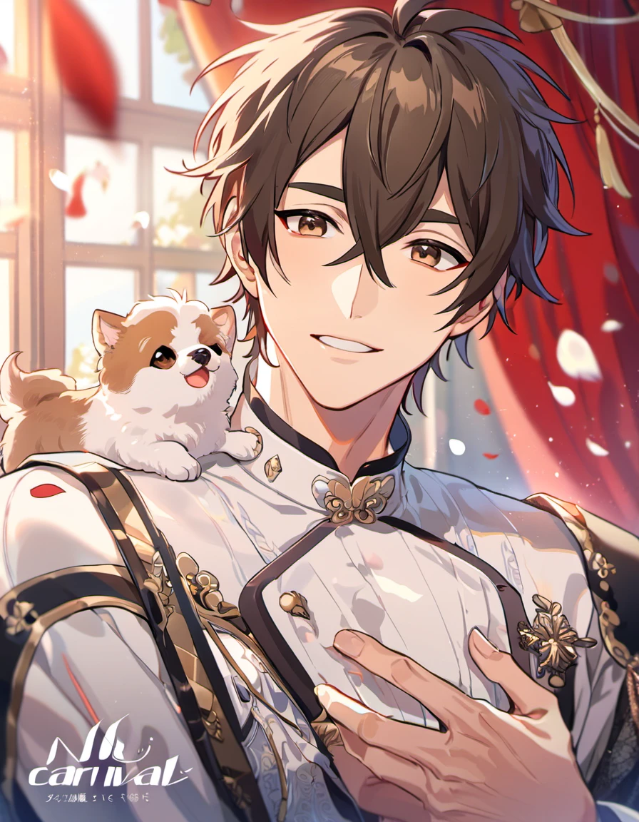 Man, thick eyebrows, handsome, short hair, fox ears, injured, cute