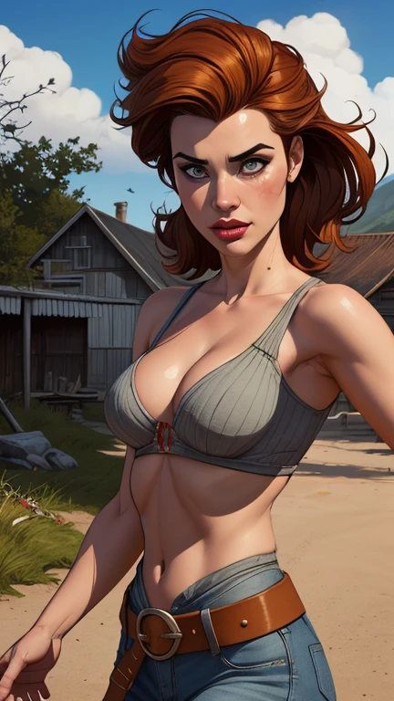 digital, design de personagens altamente detalhado, arte digital detalhada coragem, Forest fan art, Design de personagens de retrato, beautiful digital illustration, retrato de alta qualidade, Arte em quadrinhos, mulher jovem cabelo com transas lindas . Queen Anna of ArendelleBeautiful lined eyes Medium large bust and wonderful sexy clothes. image expression of sexual desire from waist to head illustration Queen Anne of Arendelle Araafed woman with blouse and leather pants, vaqueira, vaqueira, Black Jessica, muffler with solid metal gear, garota sexy, fofosexyrobutts, amoranto, better known as amoranto, wearing leather bikini, 2b, estilo sexy, 2b, 🐎🍑, corpo perfeitamente sombreado, seios pequenos xerife feminina