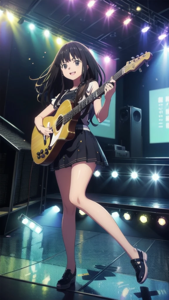 (((Pixel Perfect, Perfect detail))), alone, 1 girl, takina inoue, Looking at the audience, (Concert, stage, singing), smile, full Body
