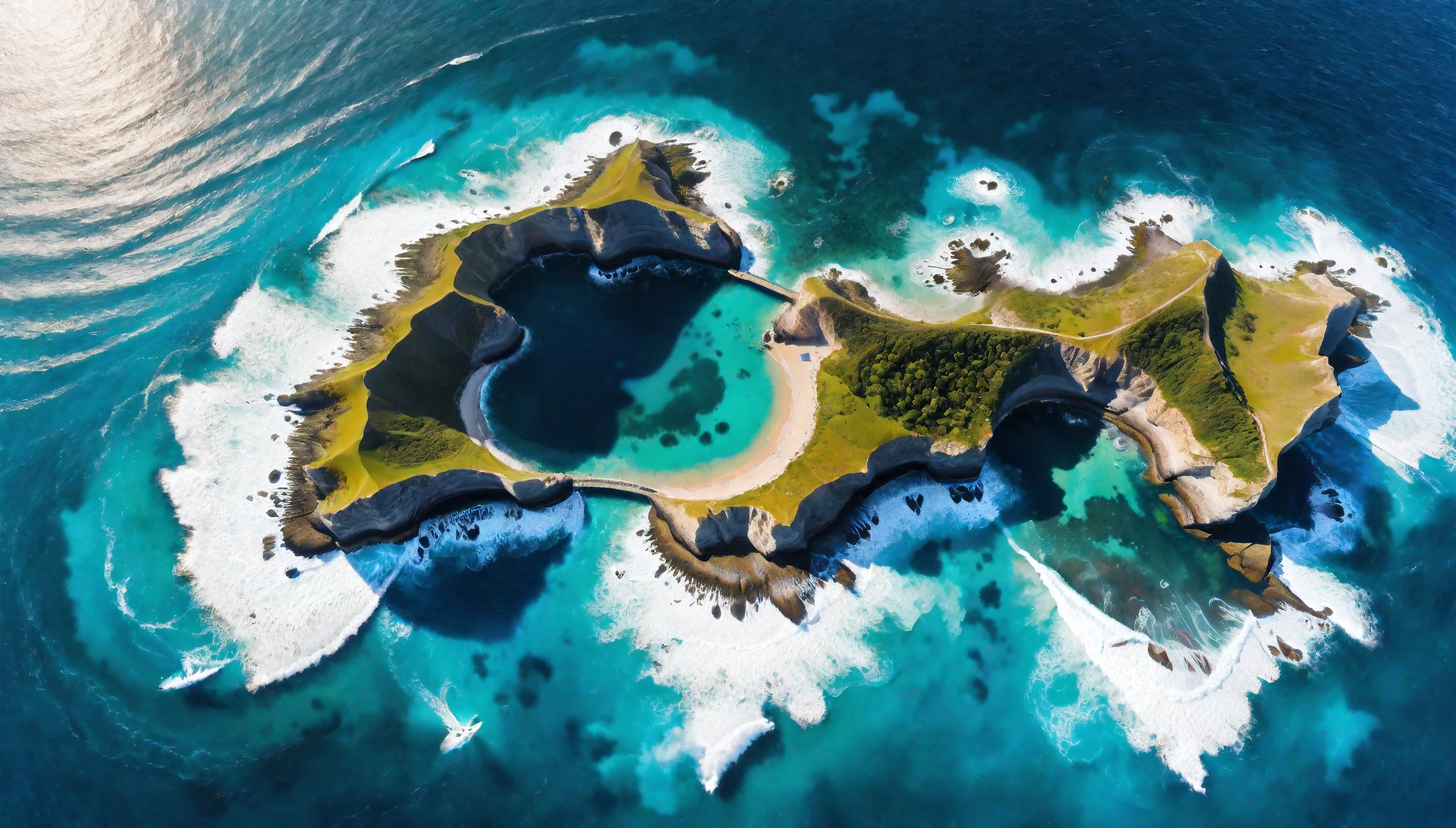 Aerial view of Blue Coast with Majestic ocean, natural lights, asymmetric landscape, (ultra wide angle:1.5), fisheye lens photo, ((Aerial view):1.2), ((sense of extreme vastness):1.1), highly detailed ocean and beach, (tyndall effect), Coexistence with the surrounding environment, extremely detailed ocean and sky background, wild landscape, beautiful landscape, extremely detailed, depth of field, best quality, masterpiece, high resolution, Hyperrealistic, 8K, top-view, high angle view, Blue Color Palette. Rendered in ultra-high definition with UHD and retina quality, this masterpiece ensures super detail. With a focus on high quality and accuracy, this award-winning portrayal captures every nuance in stunning 16k resolution, immersing viewers in its lifelike depiction. Avoid extreme angles or exaggerated expressions to maintain realism. ((perfect_composition, perfect_design, perfect_layout, perfect_detail, ultra_detailed)), ((enhance_all, fix_everything)), More Detail, Enhance.
