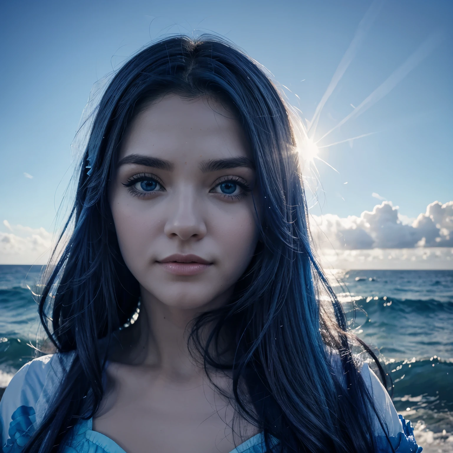 Um Elfo de cor azul clara e olhos azuis como o oceano.