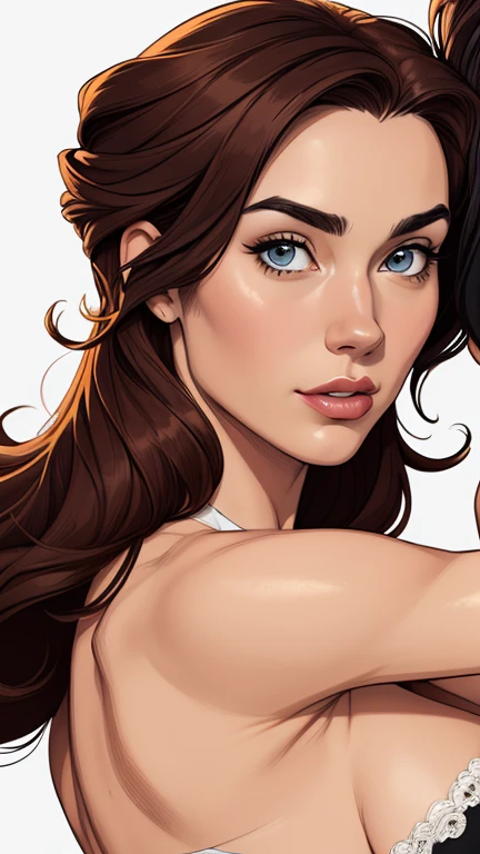 Character style Cartoon style illustration style digital illustration style illustration style completely naked breasts showing breasts size fear Jennifer Connelly actress strong contours Physical description - long straight hair, dyed a vibrant brown that contrasts with their pale skin.
- Ela tem uma estatura baixa, with a slim and agile figure, evidenciando sua agilidade e destreza..
Design de personagens de retrato, beautiful digital illustration, retrato de alta qualidade, Arte em quadrinhos, Corpo inteiro sensualizando ou pelada