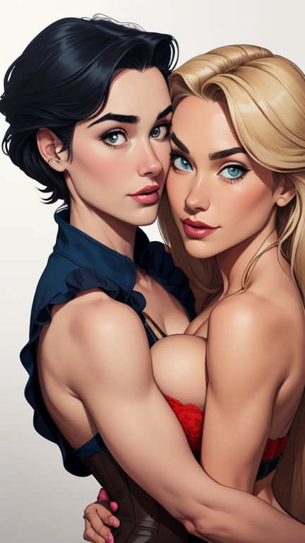 Personagens estilo artgerm femininas Yvonne Strahovski estilo de desenho animado:1.2), Woman from southern Brazil Drawing Gaucha ART Artline white background woman Cartoon image of a woman , roupas sensuais , garota super valente destemida , Ilustra??o estilo desenho animado, estilo de arte dos desenhos animados, estilo de arte dos desenhos animados, digital illustration style, design de personagens altamente detalhado, arte digital detalhada fofa, City fan art, design de personagem retrato, beautiful digital illustration, retrato de alta qualidade, arte em quadrinhos, retrato do design do personagem, white background Busty without clothes and medium breasts female character two girlfriends Beautiful character pose in dynamic pose two women together Yvonne Strahovski on the left and together with Jennifer Connelly on the right with a symmetrical body with a corset and beautiful breasts, corpo bem definido, delicado e sensual, estilo de desenho animado, digital illustration with each other artgerm style