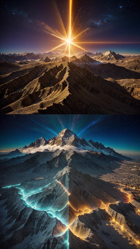 Create a dimension, where there are montains and on the center of the dimension, is a cosmic sun