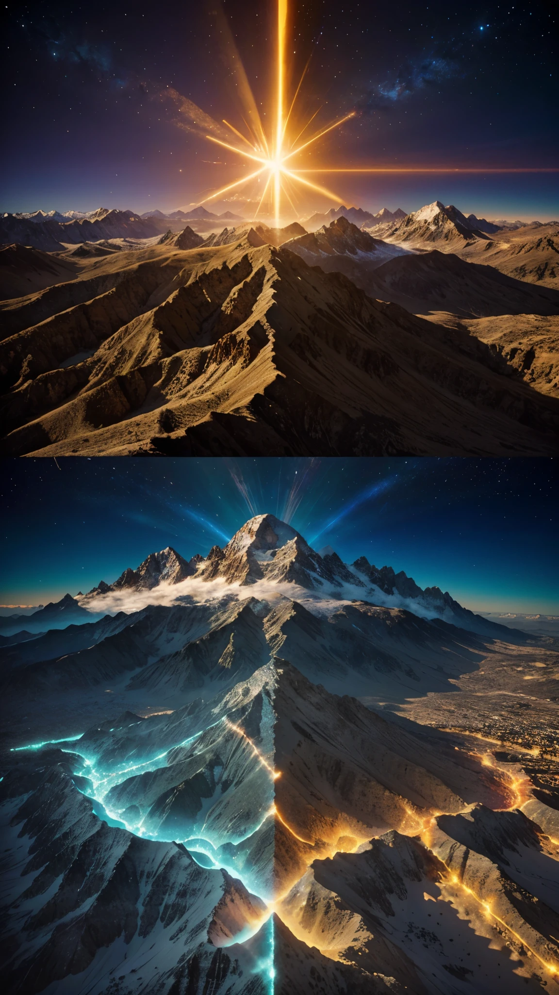 Create a dimension, where there are montains and on the center of the dimension, is a cosmic sun