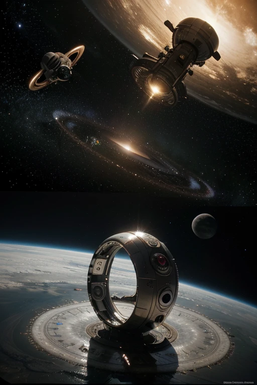 Encontro do planeta Terra com mundos, plans and dimensions with planetary rings and futuristic technology