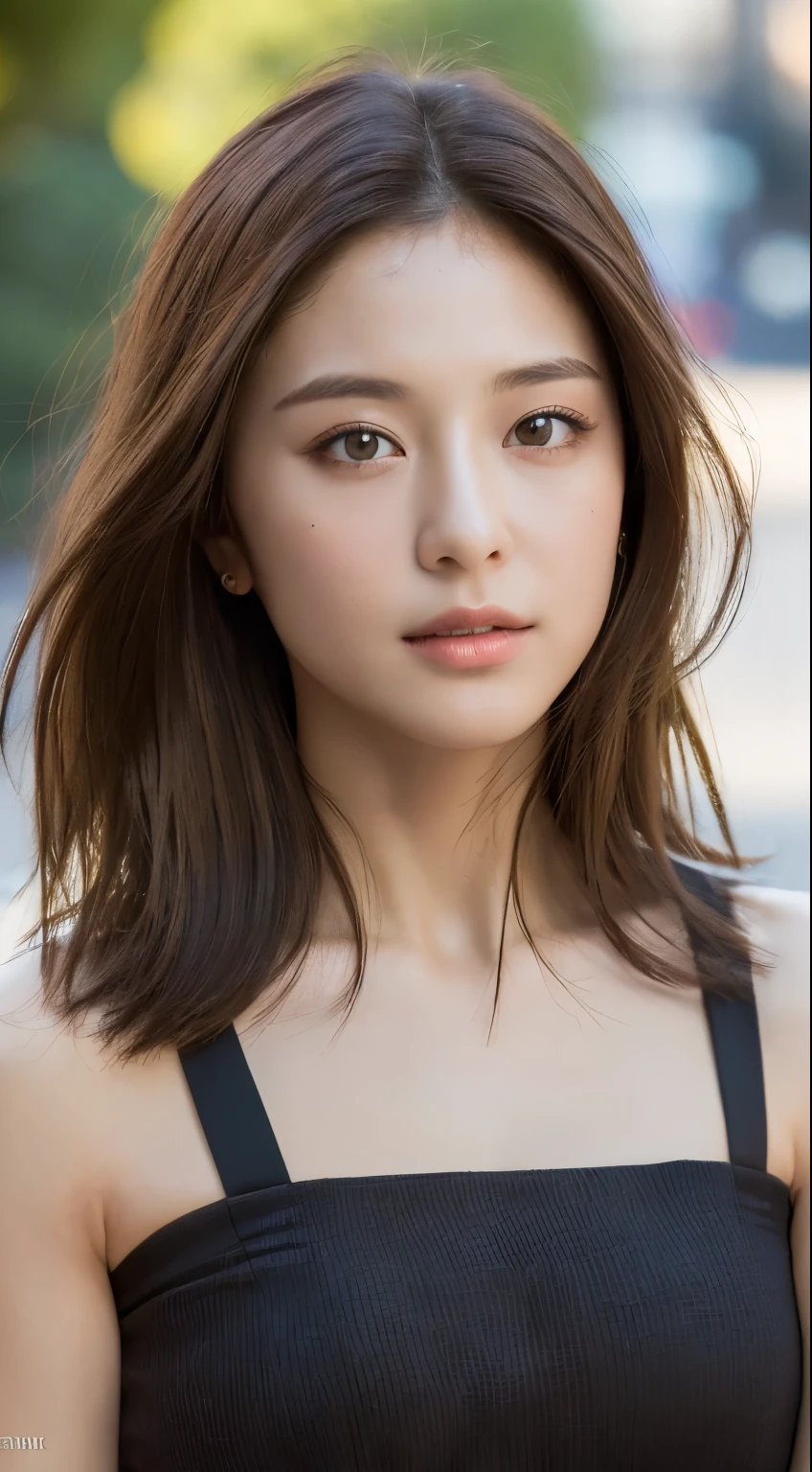 ((highest quality, 8k, masterpiece :1.3)), Sharp focus :1.2, Perfect body beauty: 1.4, Slim Abs: 1.2, ((Dark brown hair, : 1.2)), (Natural light, City Street: 1.1 ), Highly detailed face and skin texture, Fine grain, double eyelid, (((Dynamic Angle)))