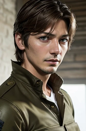 ((Diego Luna)), (Nikolaj Coster-Waldau), [Cloud Strife], western, (skinny), (brown hair), (short hair), teenager, young, innocent, naive, (clean shaven:1.6), (soldier camouflage uniform)